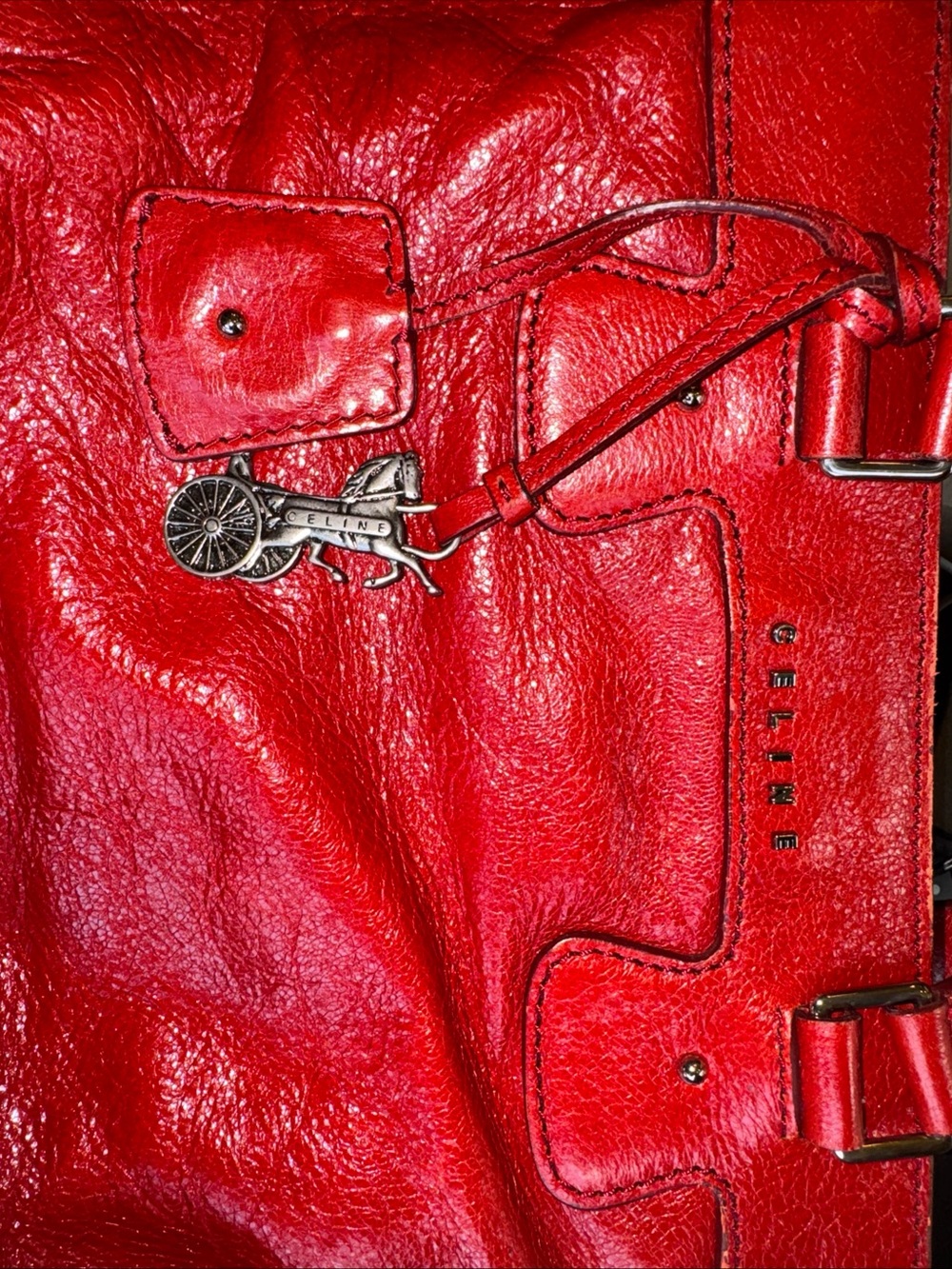 Vintage Red Leather Celine Shoulder Bag Made In Italy - Picture 4 of 15